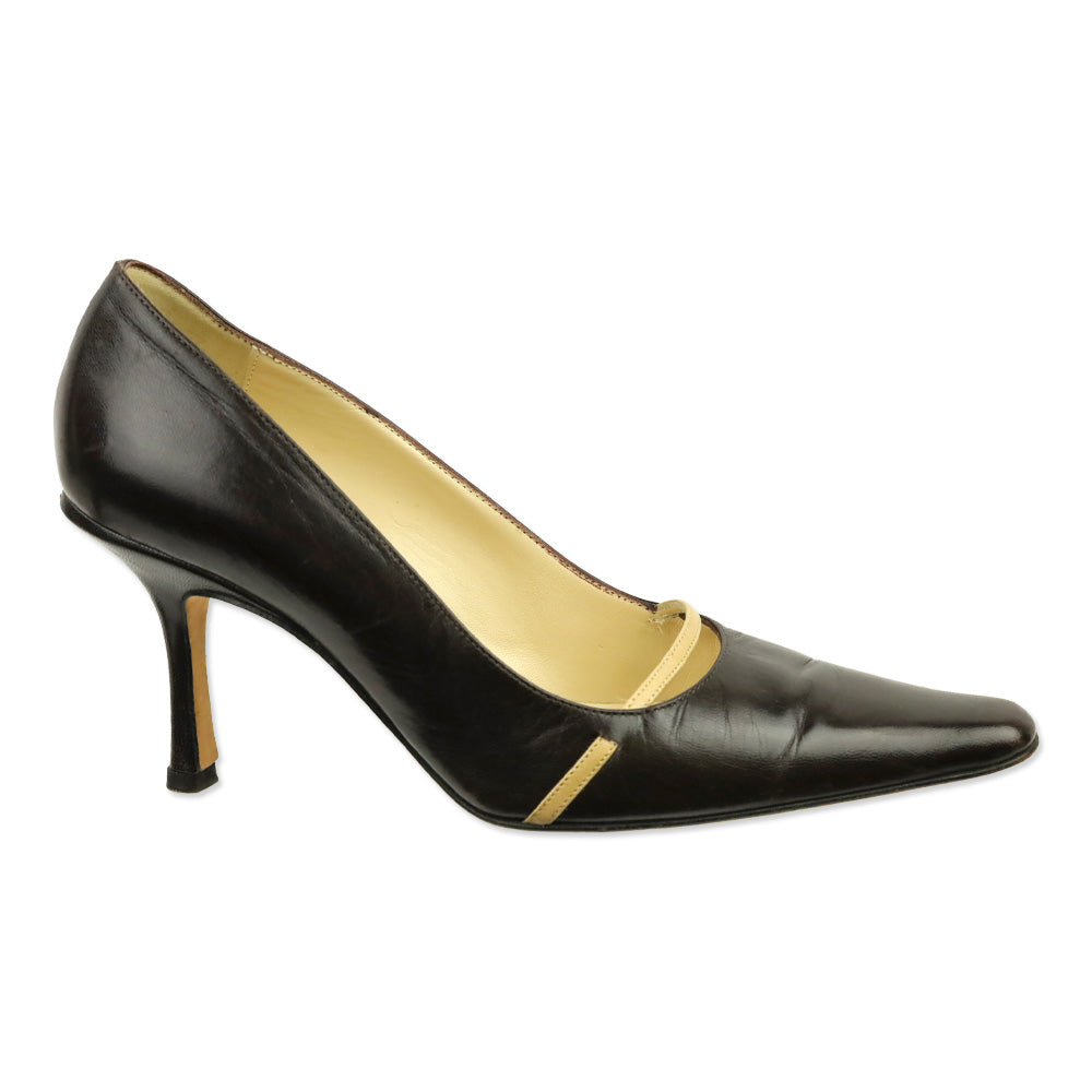 Jimmy Choo Brown Leather & Tan Strap Pump