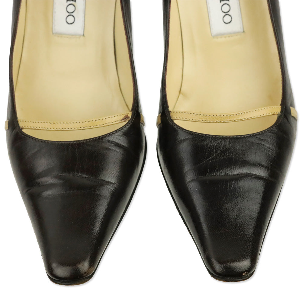 Jimmy Choo Brown Leather & Tan Strap Pump