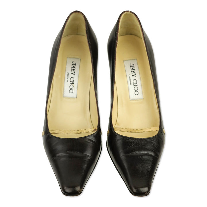 Jimmy Choo Brown Leather & Tan Strap Pump