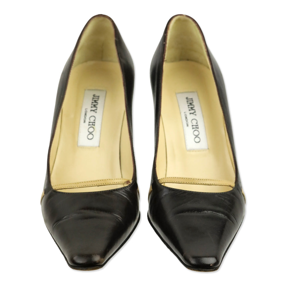 Jimmy Choo Brown Leather & Tan Strap Pump