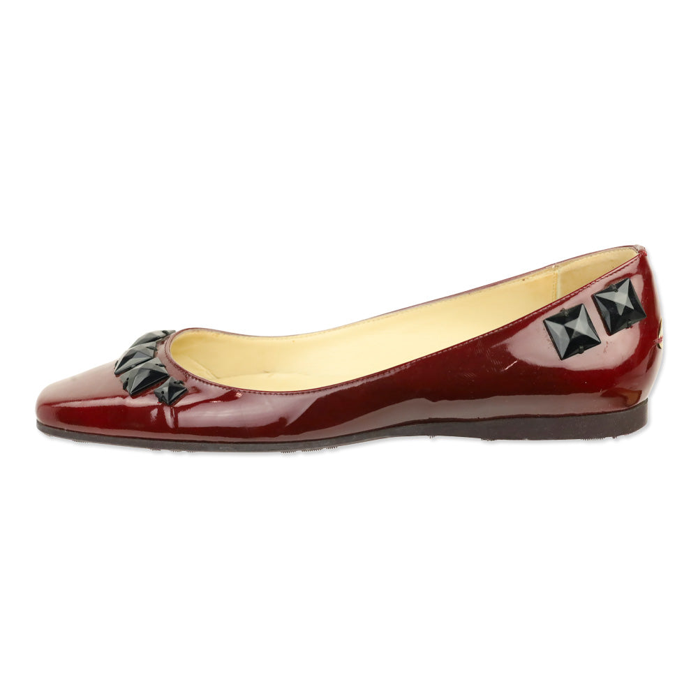 Jimmy Choo Burgundy Patent Leather Black Rhinestone Watson Ballet Flats