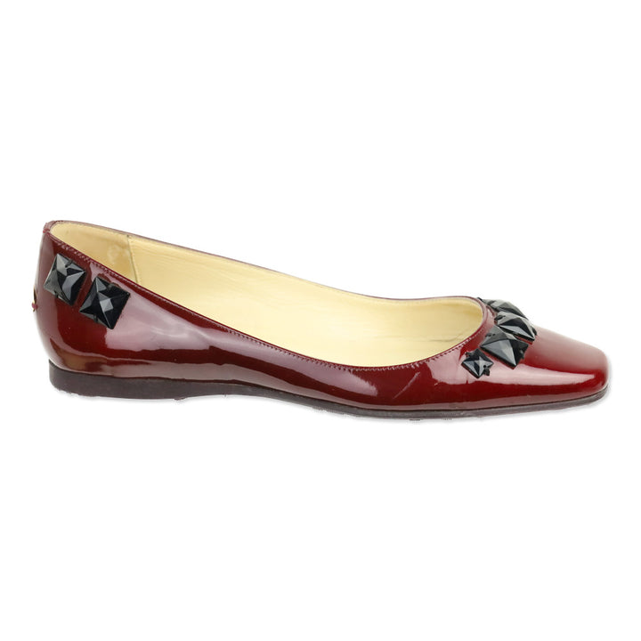 Jimmy Choo Burgundy Patent Leather Black Rhinestone Watson Ballet Flats