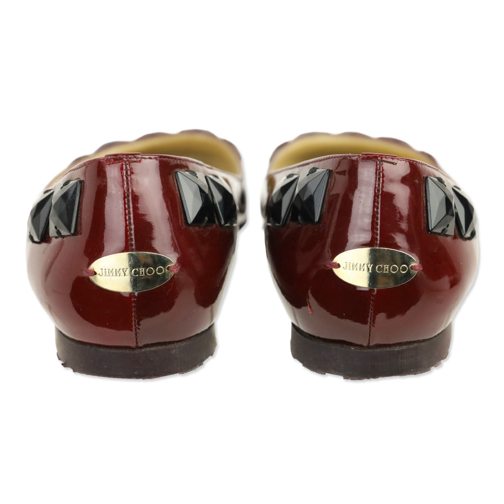 Jimmy Choo Burgundy Patent Leather Black Rhinestone Watson Ballet Flats