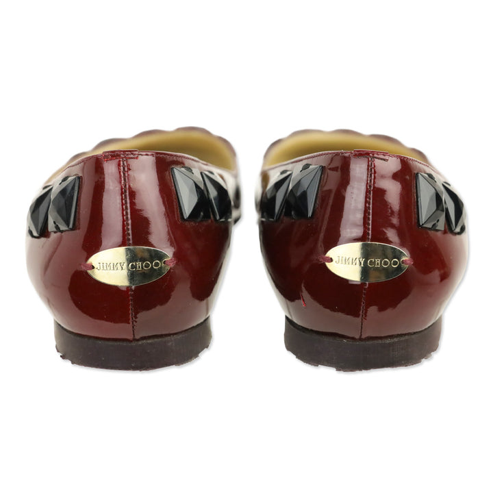 Jimmy Choo Burgundy Patent Leather Black Rhinestone Watson Ballet Flats