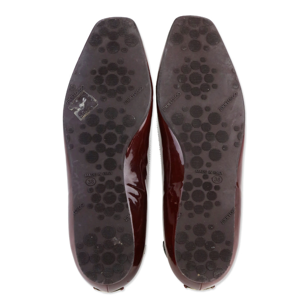Jimmy Choo Burgundy Patent Leather Black Rhinestone Watson Ballet Flats