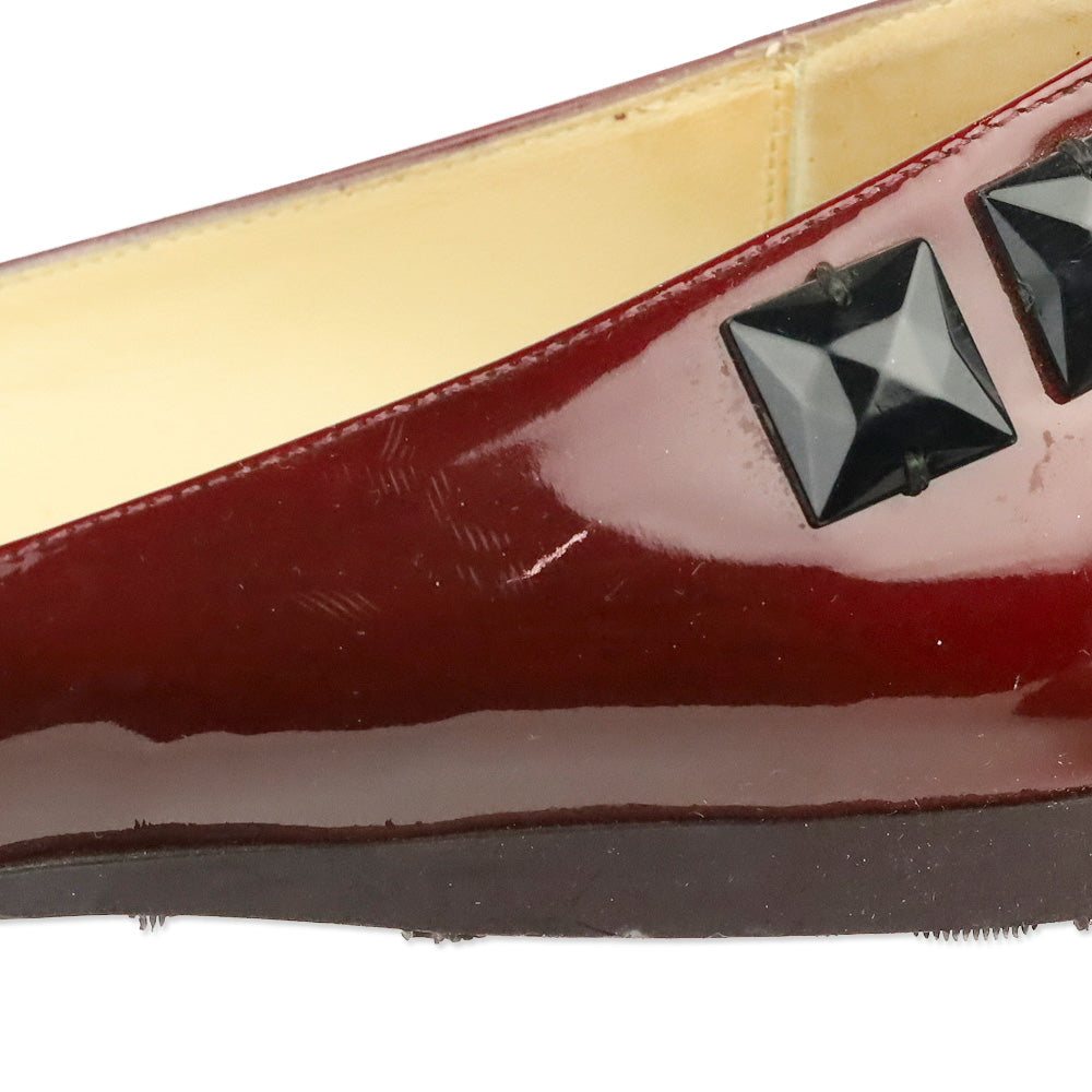Jimmy Choo Burgundy Patent Leather Black Rhinestone Watson Ballet Flats
