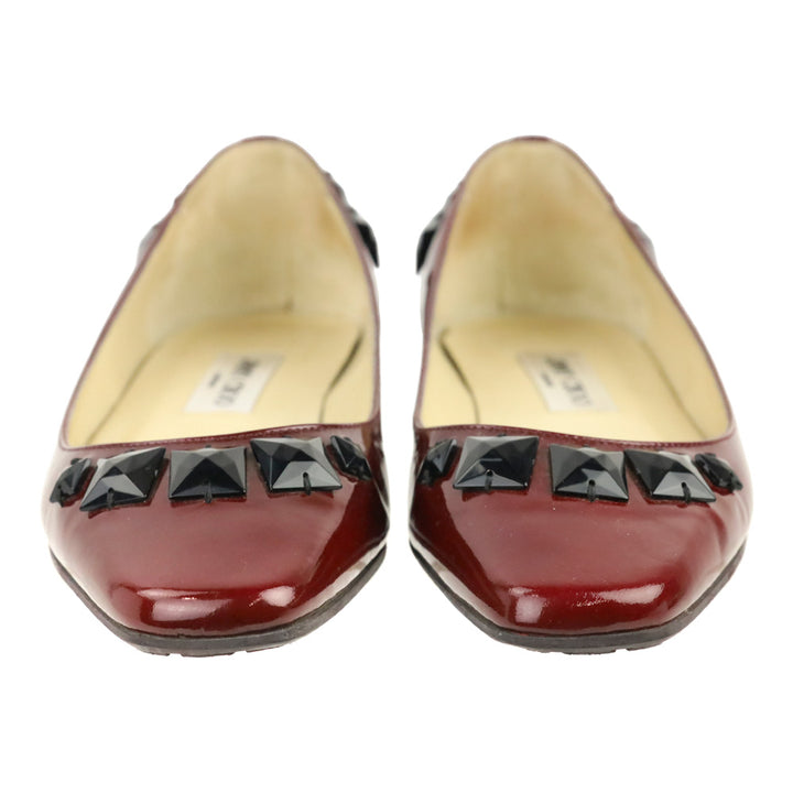 Jimmy Choo Burgundy Patent Leather Black Rhinestone Watson Ballet Flats