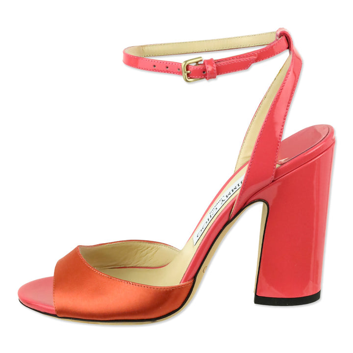 Jimmy Choo Calypso/Flamingo Satin Miranda 100 Ankle Wrap Sandal