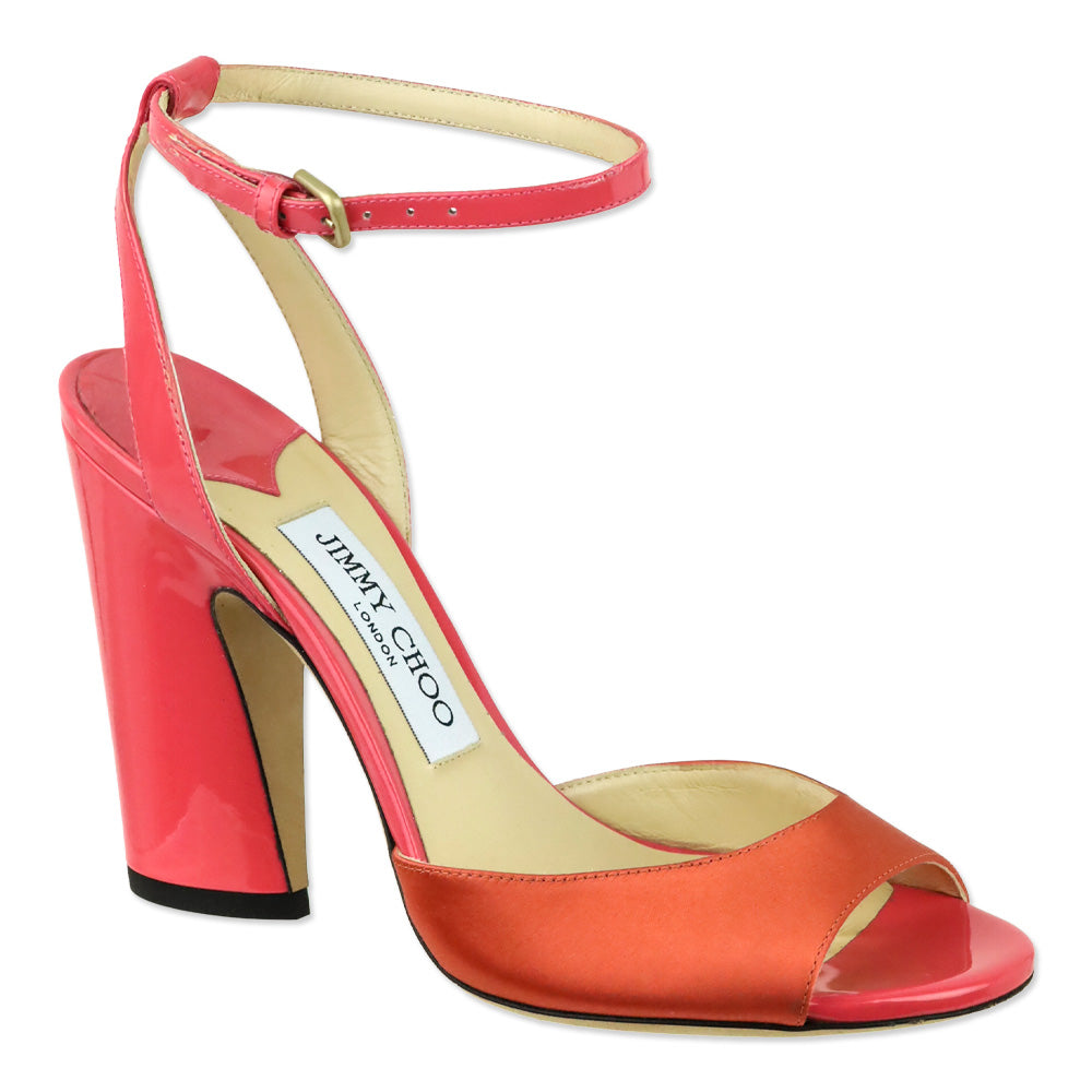 Jimmy Choo Calypso/Flamingo Satin Miranda 100 Ankle Wrap Sandal