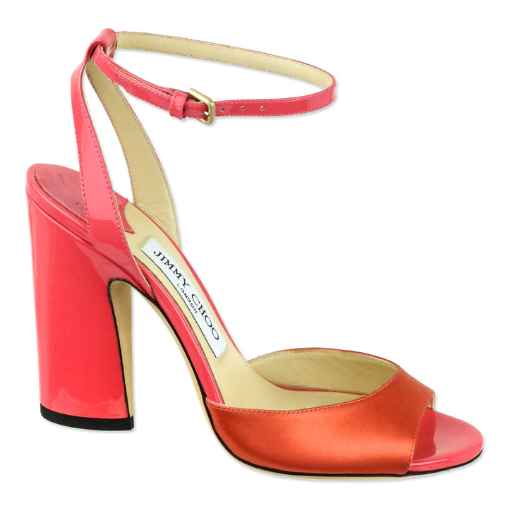 Jimmy Choo Calypso/Flamingo Satin Miranda 100 Ankle Wrap Sandal