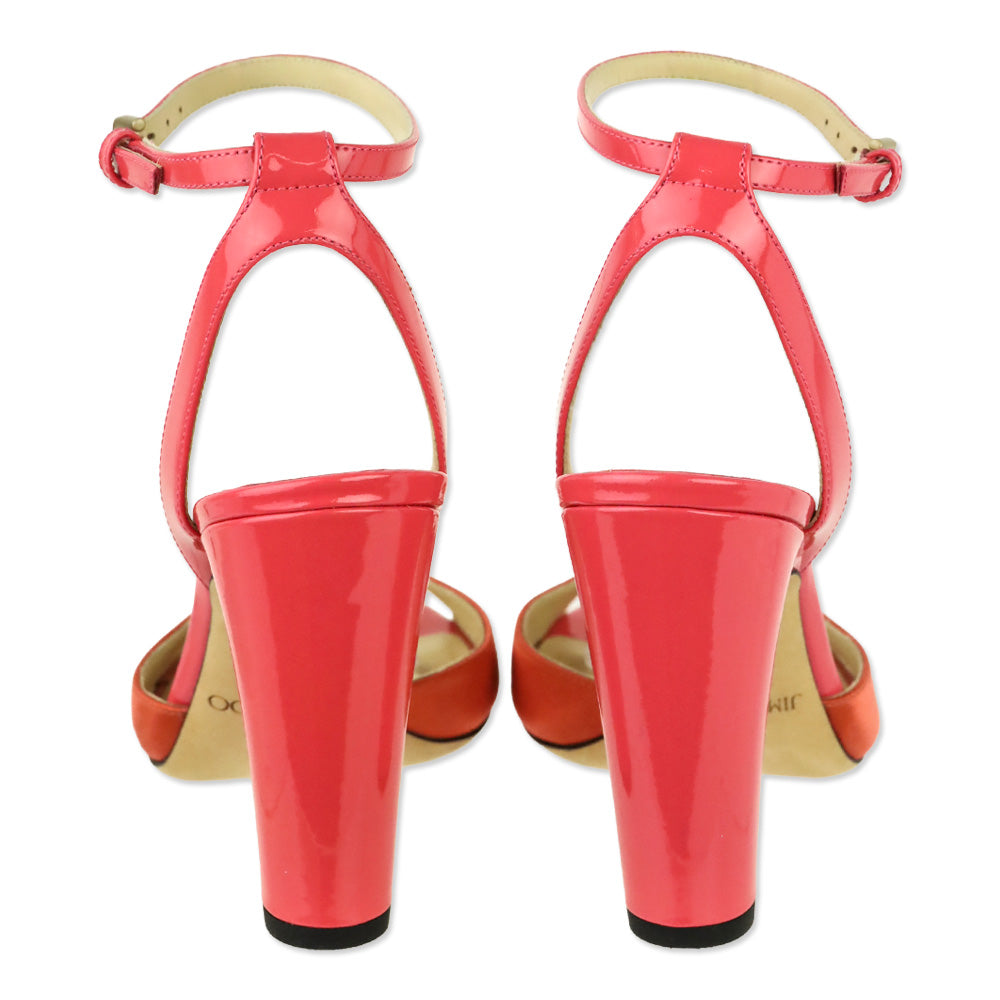 Jimmy Choo Calypso/Flamingo Satin Miranda 100 Ankle Wrap Sandal