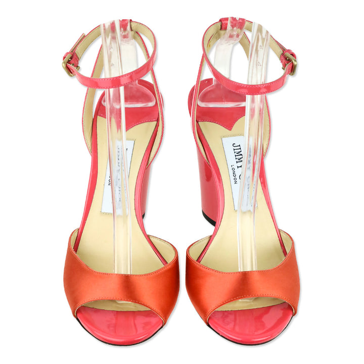Jimmy Choo Calypso/Flamingo Satin Miranda 100 Ankle Wrap Sandal
