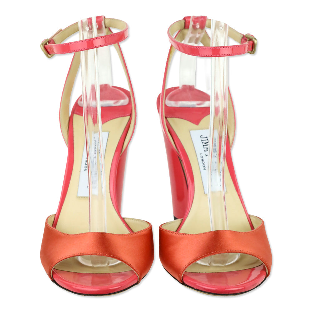 Jimmy Choo Calypso/Flamingo Satin Miranda 100 Ankle Wrap Sandal