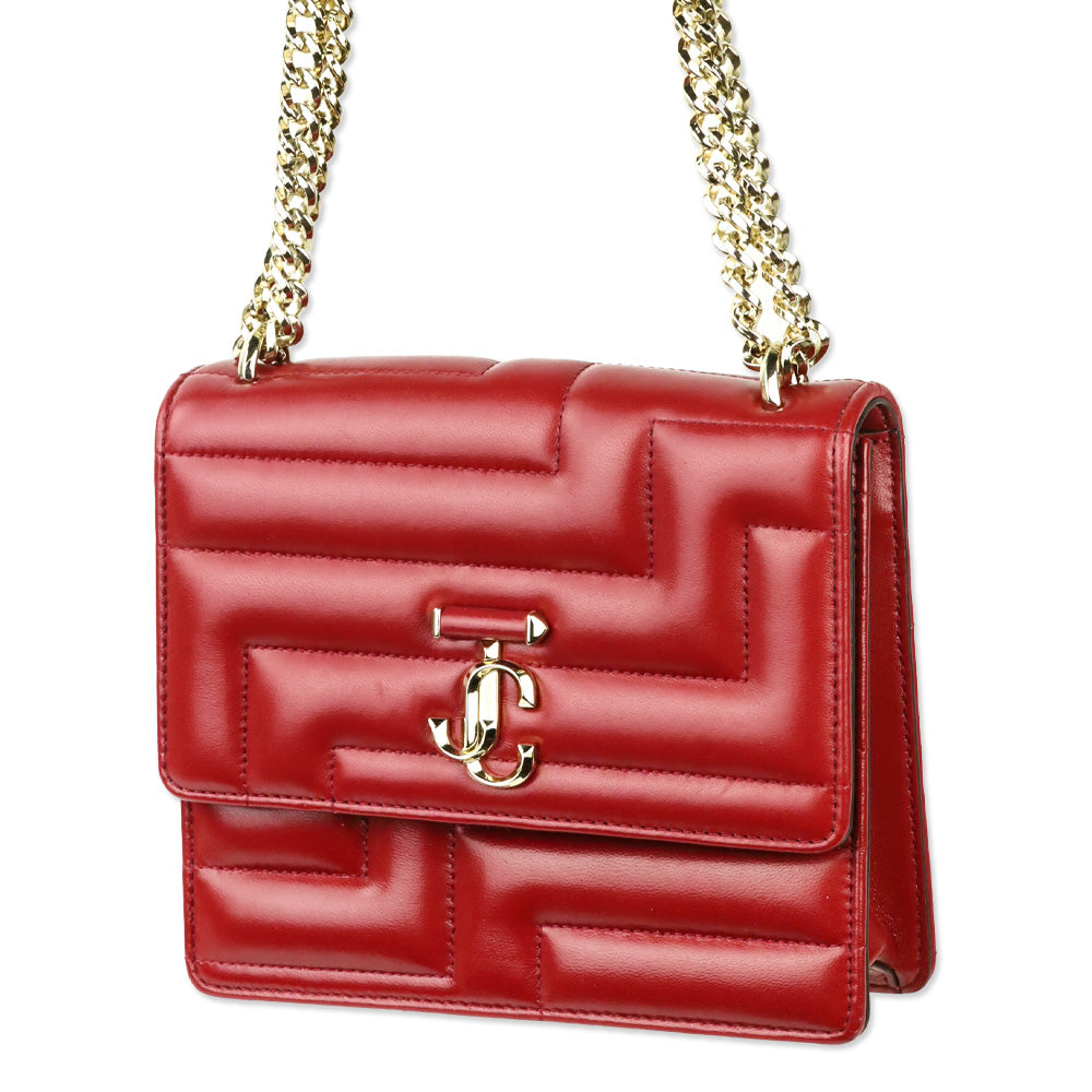 Jimmy Choo Cranberry Quilted Nappa Leather Light Gold Varenne Avenue Quad Shoulder Bag