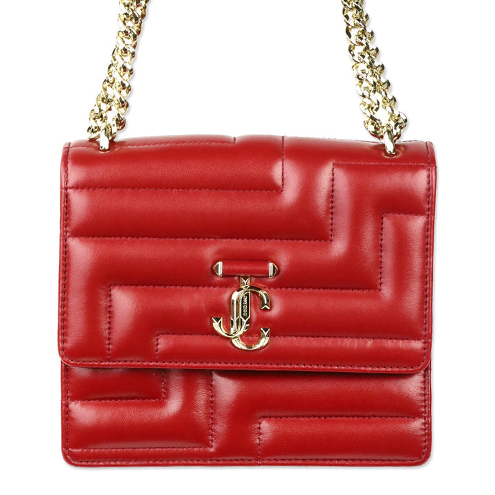 Jimmy Choo Cranberry Quilted Nappa Leather Light Gold Varenne Avenue Quad Shoulder Bag