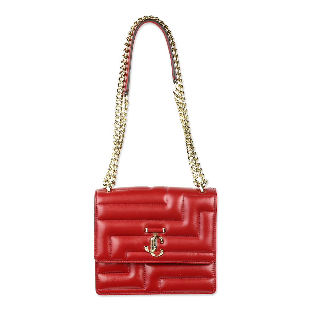 Jimmy Choo Cranberry Quilted Nappa Leather Light Gold Varenne Avenue Quad Shoulder Bag