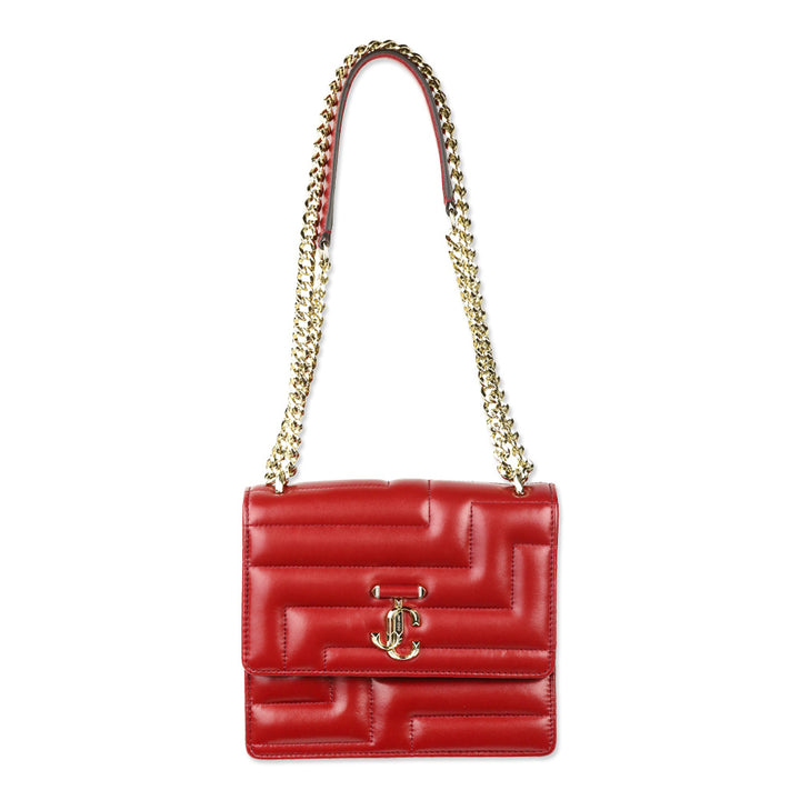 Jimmy Choo Cranberry Quilted Nappa Leather Light Gold Varenne Avenue Quad Shoulder Bag