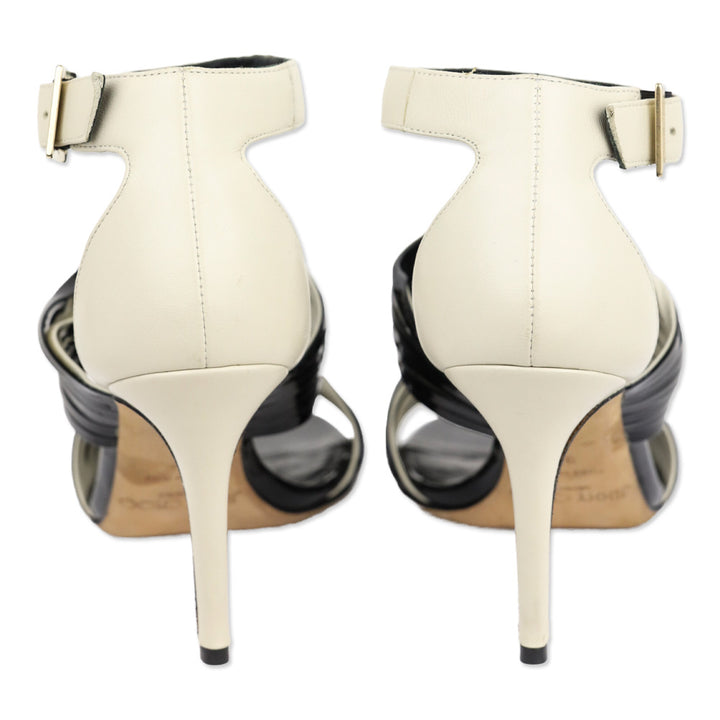 Jimmy Choo Cream Leather and Black Patent Strappy Ankle Sandals