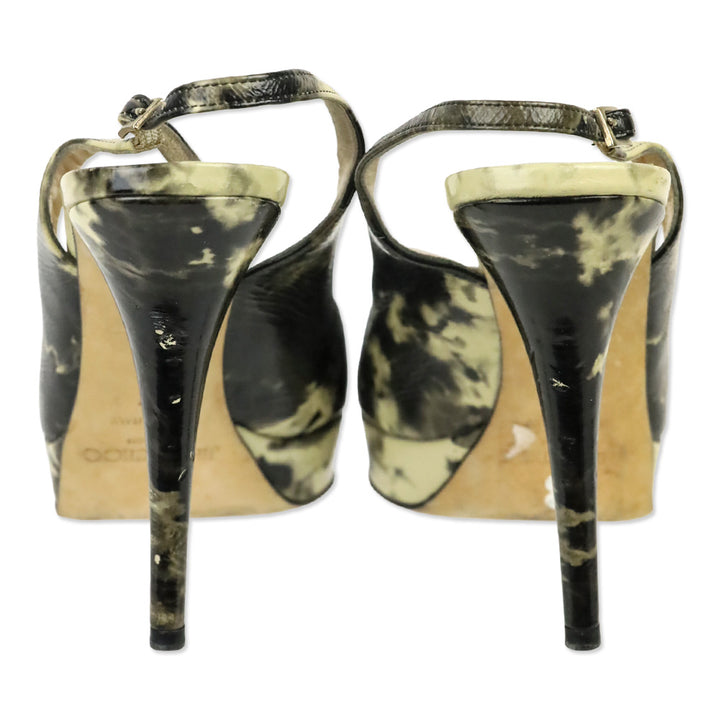 Jimmy Choo Cream/Black Tie Dye Patent Slingback Platform Peep Toe Pump