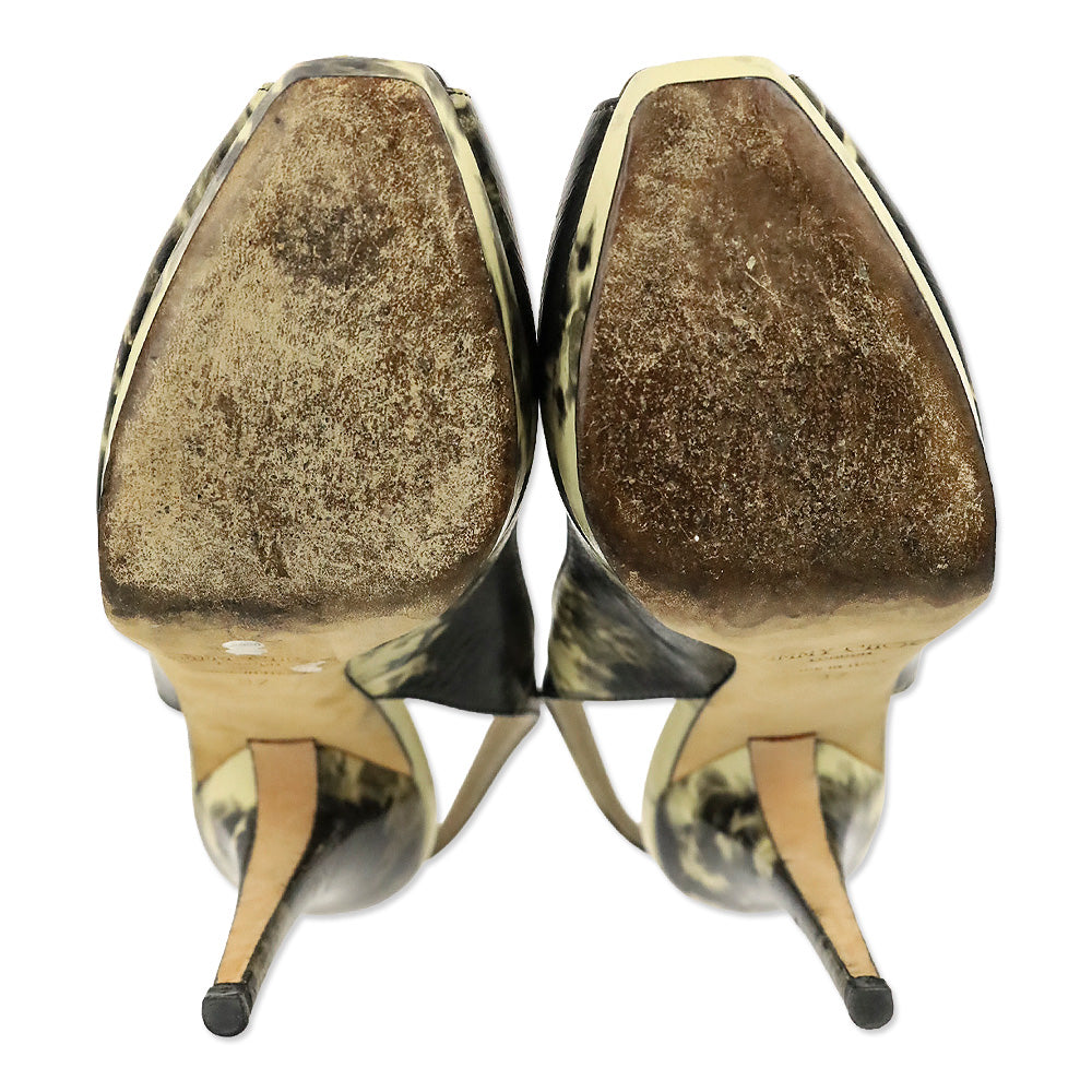 Jimmy Choo Cream/Black Tie Dye Patent Slingback Platform Peep Toe Pump