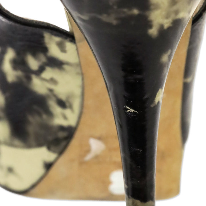 Jimmy Choo Cream/Black Tie Dye Patent Slingback Platform Peep Toe Pump