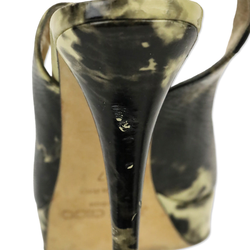 Jimmy Choo Cream/Black Tie Dye Patent Slingback Platform Peep Toe Pump