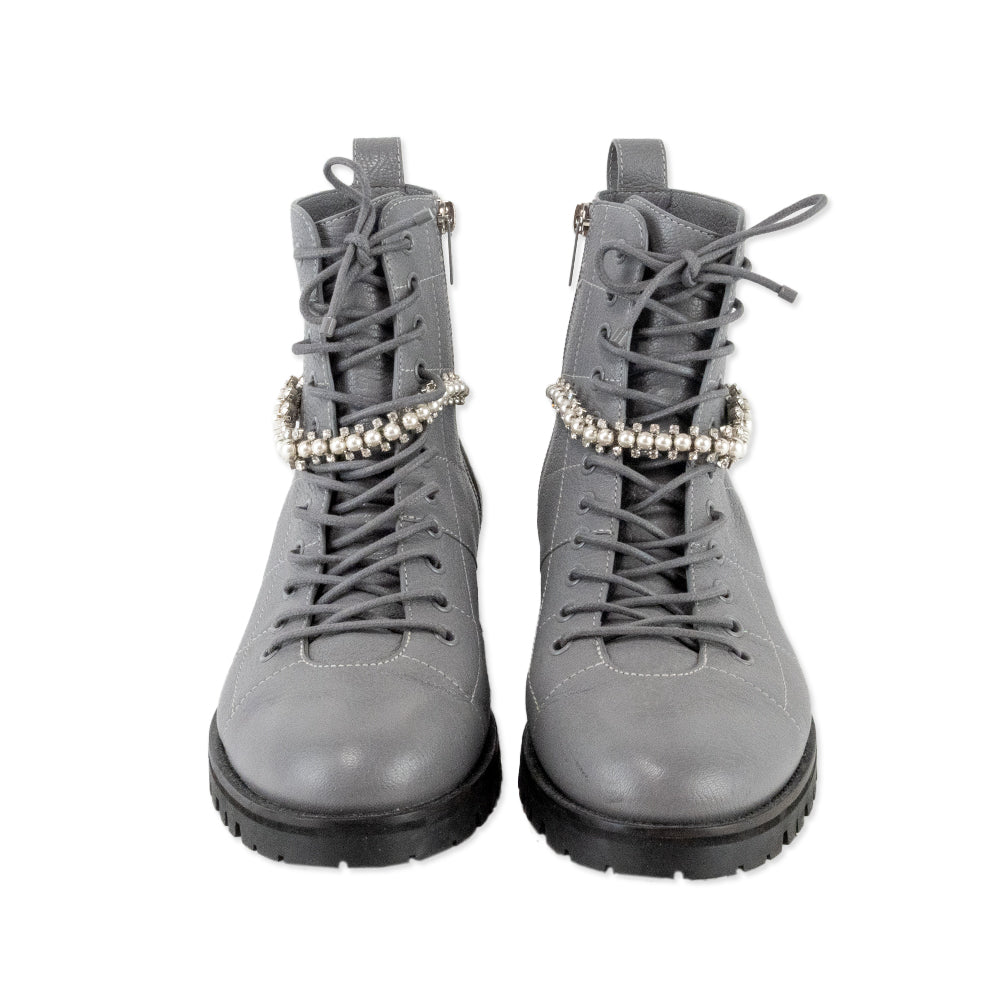 Jimmy Choo Cruz Crystal Embellished Gray Combat Boots