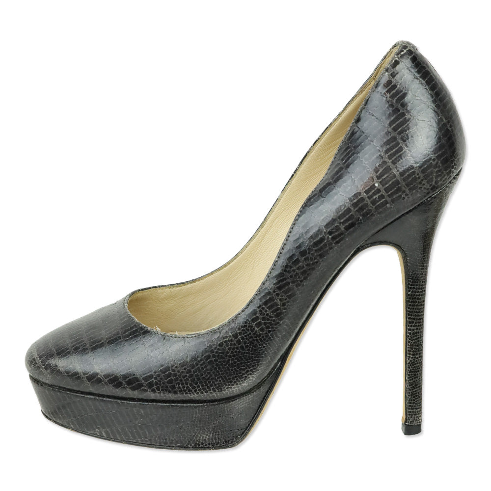 Jimmy Choo Dark Gray Snakeskin Platform Pumps