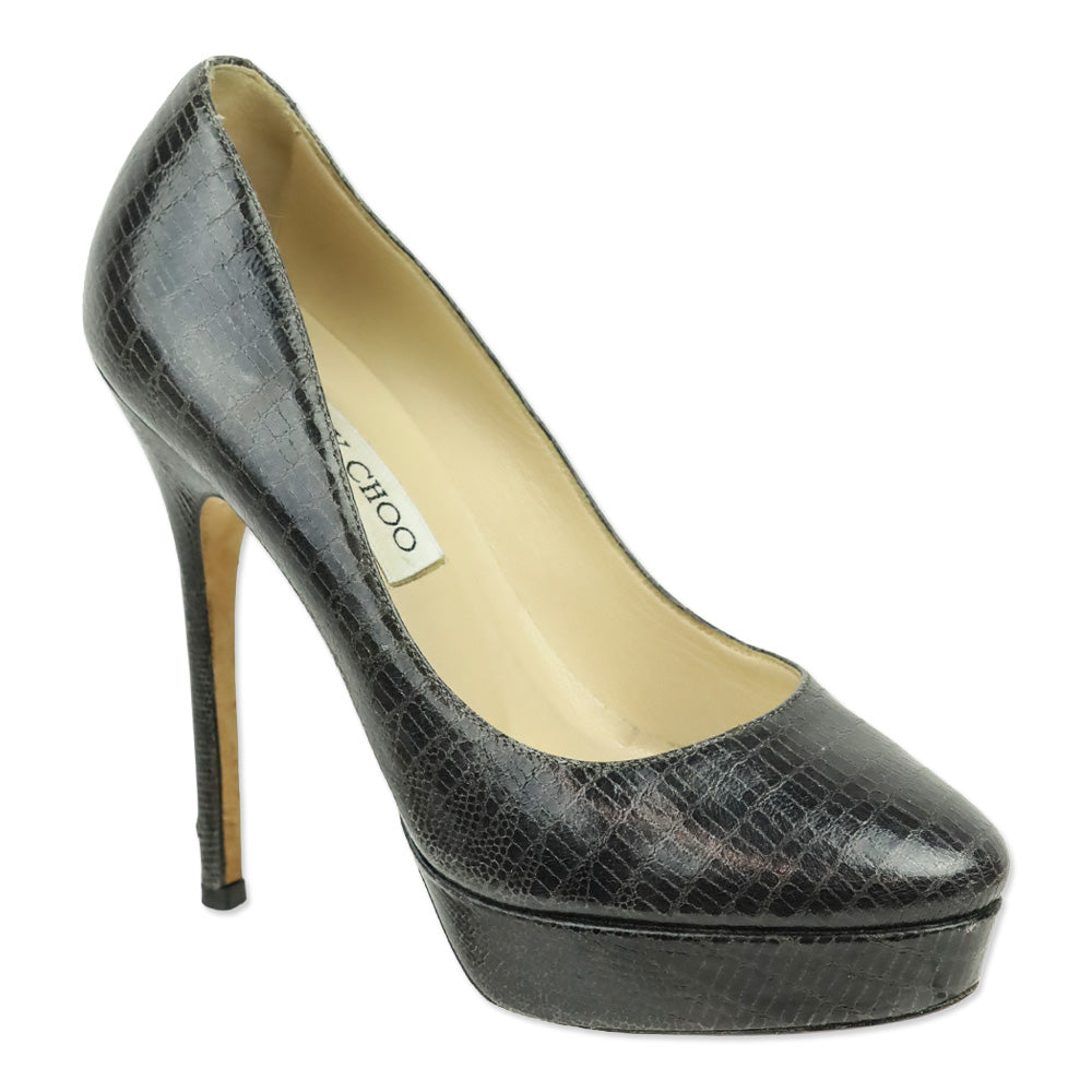 Jimmy Choo Dark Gray Snakeskin Platform Pumps