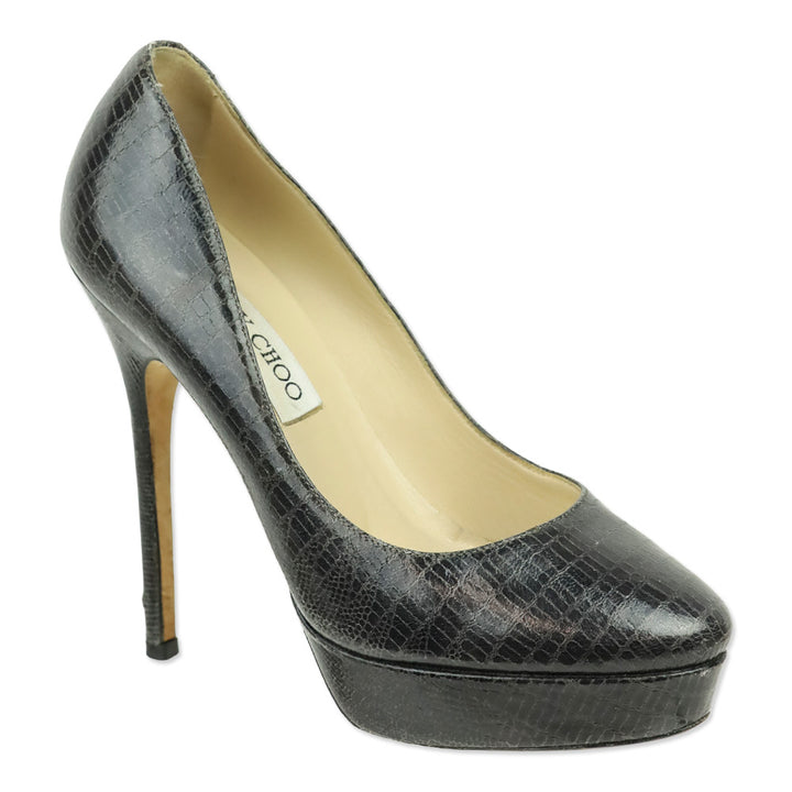 Jimmy Choo Dark Gray Snakeskin Platform Pumps