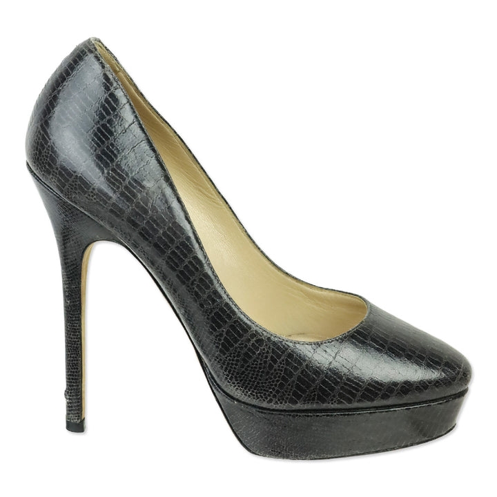 Jimmy Choo Dark Gray Snakeskin Platform Pumps