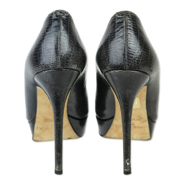 Jimmy Choo Dark Gray Snakeskin Platform Pumps