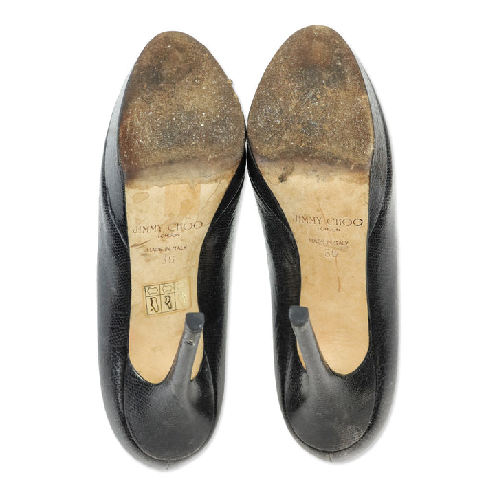 Jimmy Choo Dark Gray Snakeskin Platform Pumps