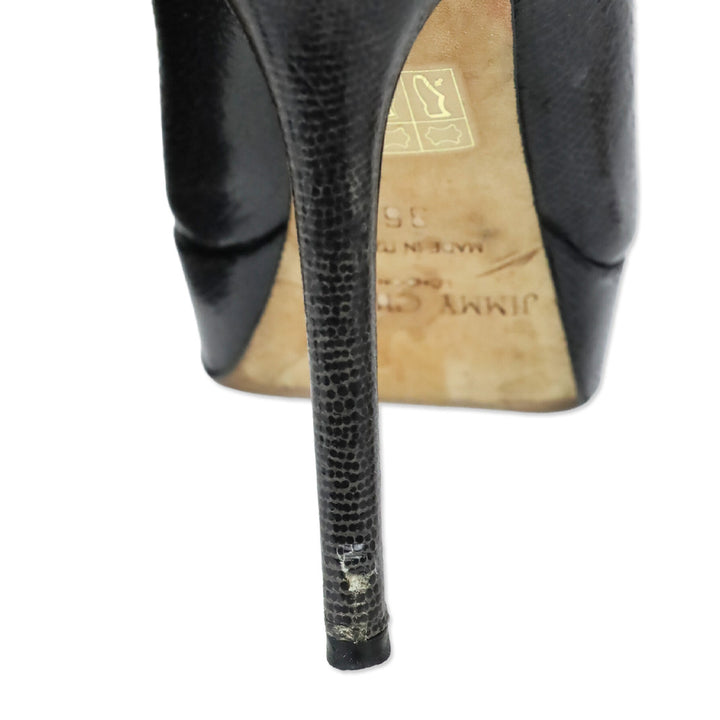 Jimmy Choo Dark Gray Snakeskin Platform Pumps