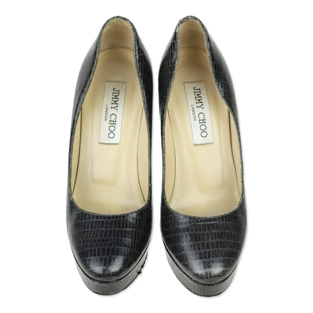 Jimmy Choo Dark Gray Snakeskin Platform Pumps