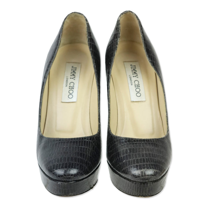 Jimmy Choo Dark Gray Snakeskin Platform Pumps
