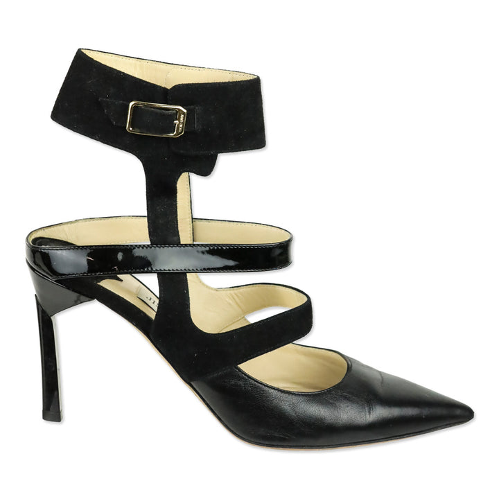 Jimmy Choo Driss Black Leather/Patent/Suede Strappy Sandal