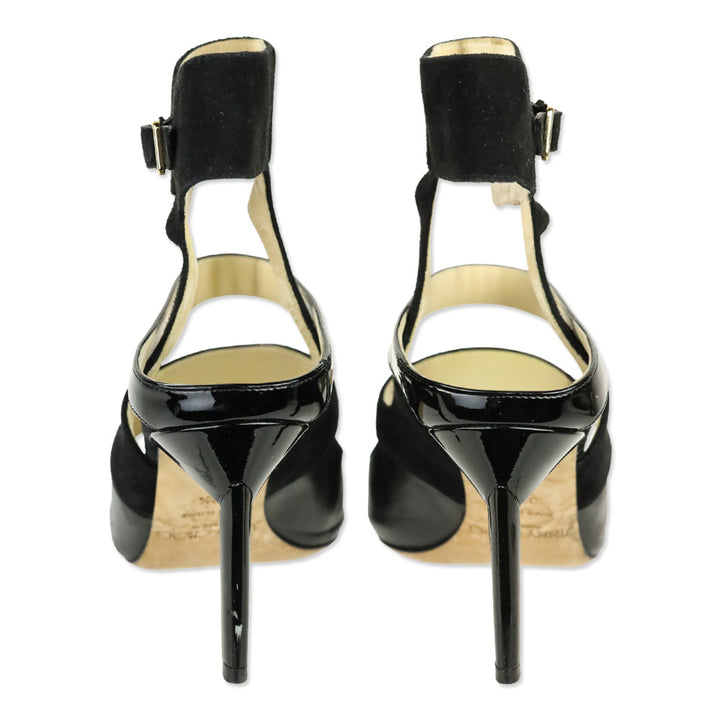 Jimmy Choo Driss Black Leather/Patent/Suede Strappy Sandal