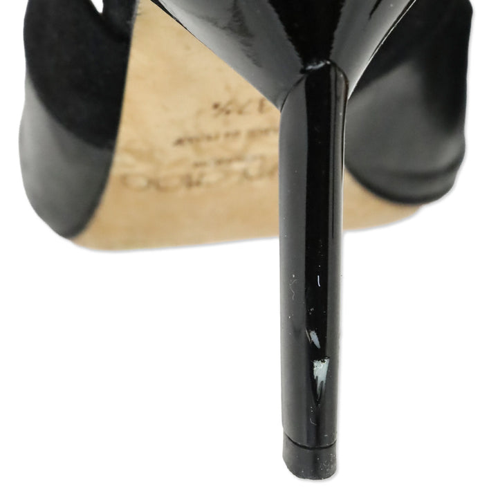 Jimmy Choo Driss Black Leather/Patent/Suede Strappy Sandal