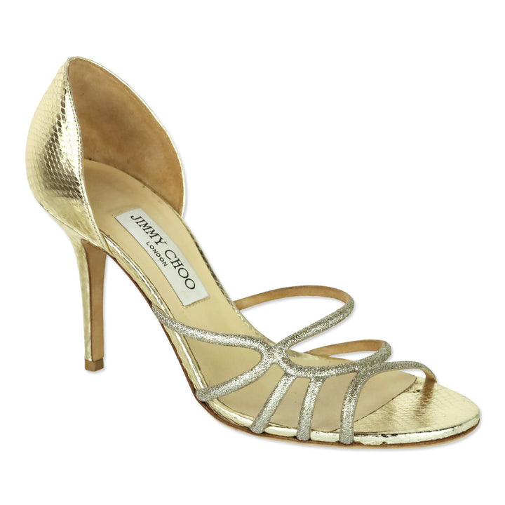 Jimmy Choo Fine Glitter Metallic Light Gold Straits D'Orsay Sandal