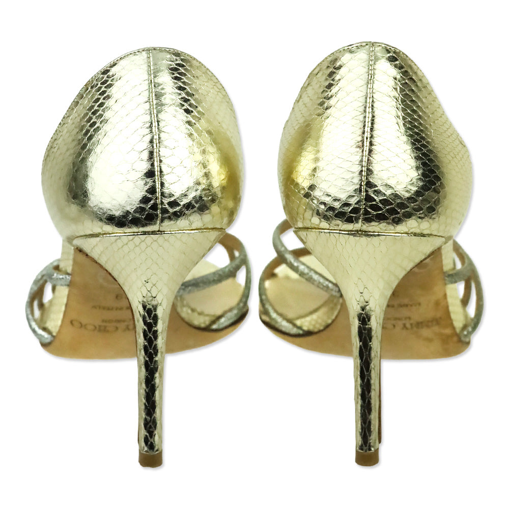 Jimmy Choo Fine Glitter Metallic Light Gold Straits D'Orsay Sandal