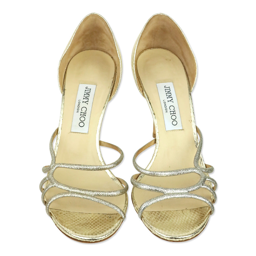 Jimmy Choo Fine Glitter Metallic Light Gold Straits D'Orsay Sandal