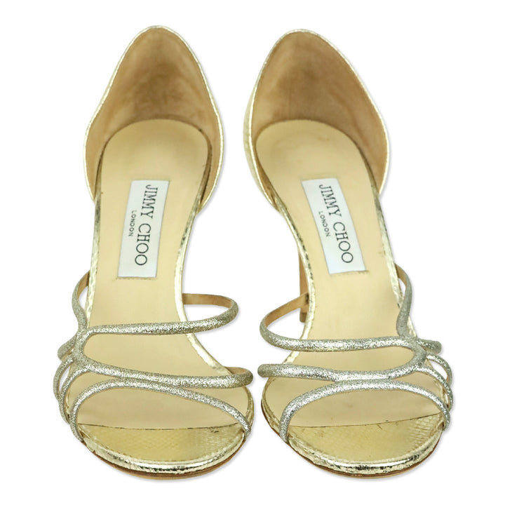 Jimmy Choo Fine Glitter Metallic Light Gold Straits D'Orsay Sandal