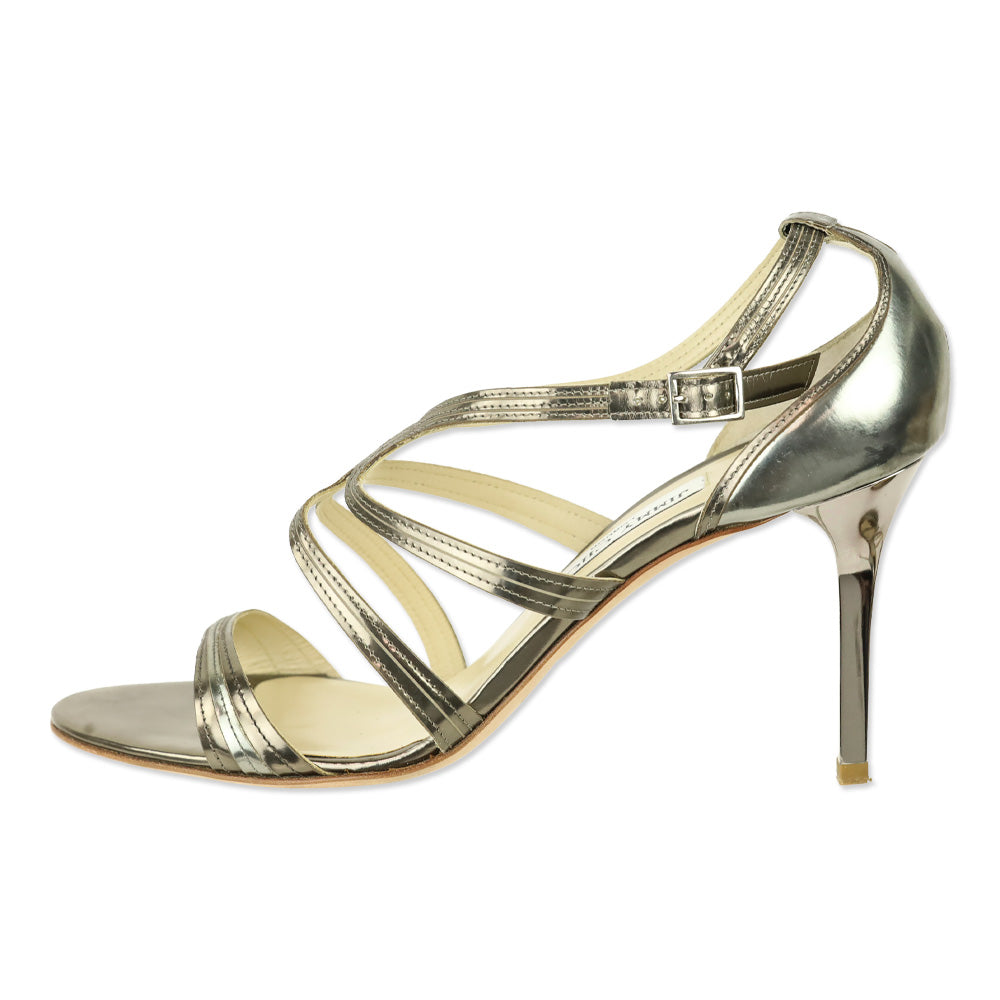 Jimmy Choo Gold Metallic Leather Ankle Strappy Sandal
