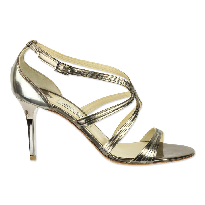 Jimmy Choo Gold Metallic Leather Ankle Strappy Sandal