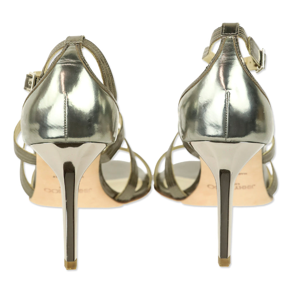 Jimmy Choo Gold Metallic Leather Ankle Strappy Sandal