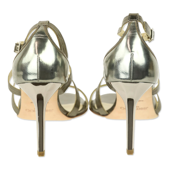 Jimmy Choo Gold Metallic Leather Ankle Strappy Sandal