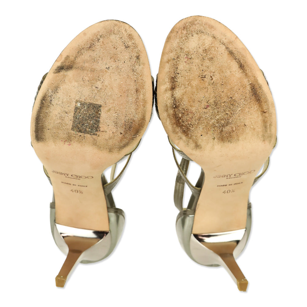 Jimmy Choo Gold Metallic Leather Ankle Strappy Sandal