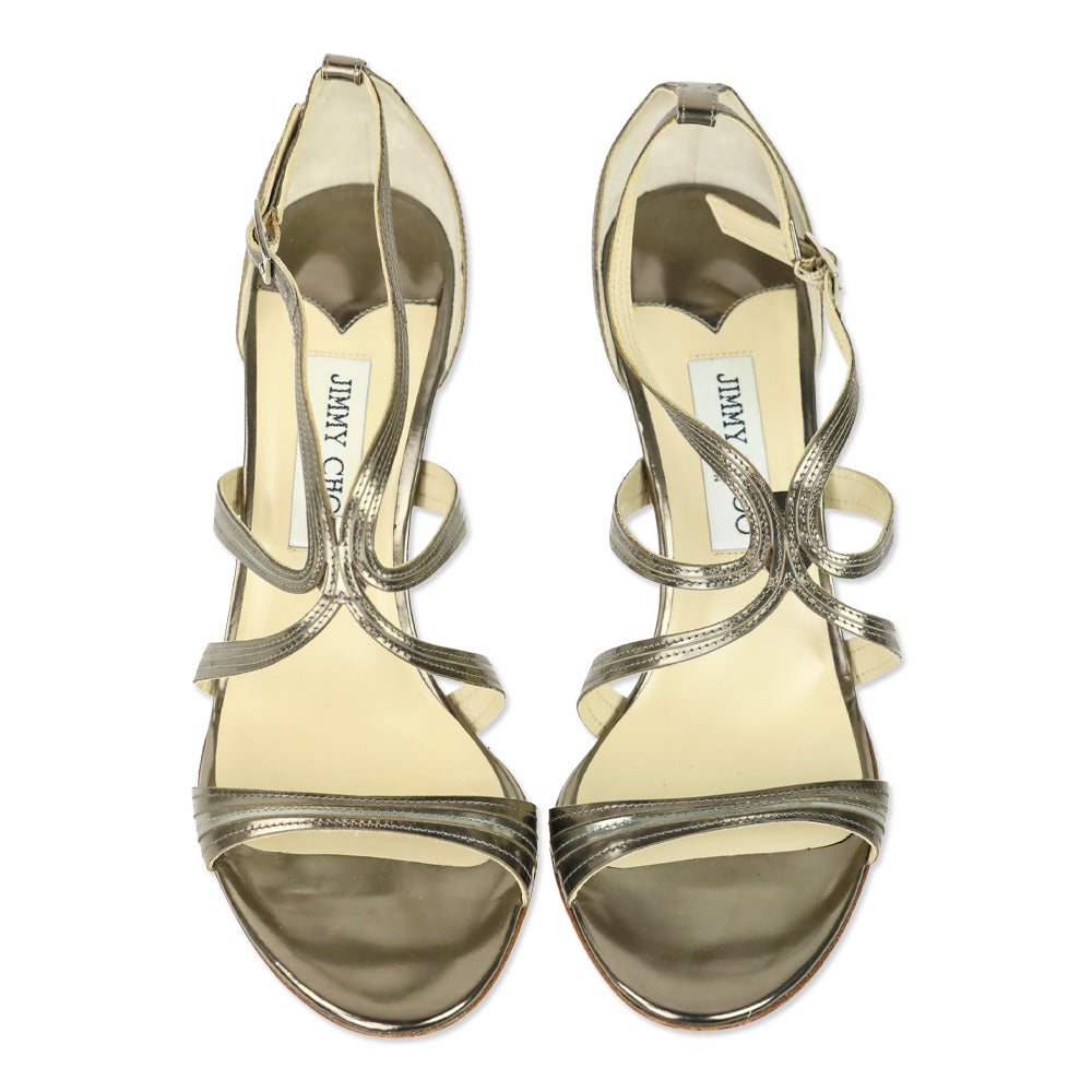 Jimmy Choo Gold Metallic Leather Ankle Strappy Sandal
