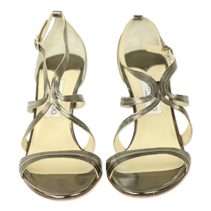 Jimmy Choo Gold Metallic Leather Ankle Strappy Sandal